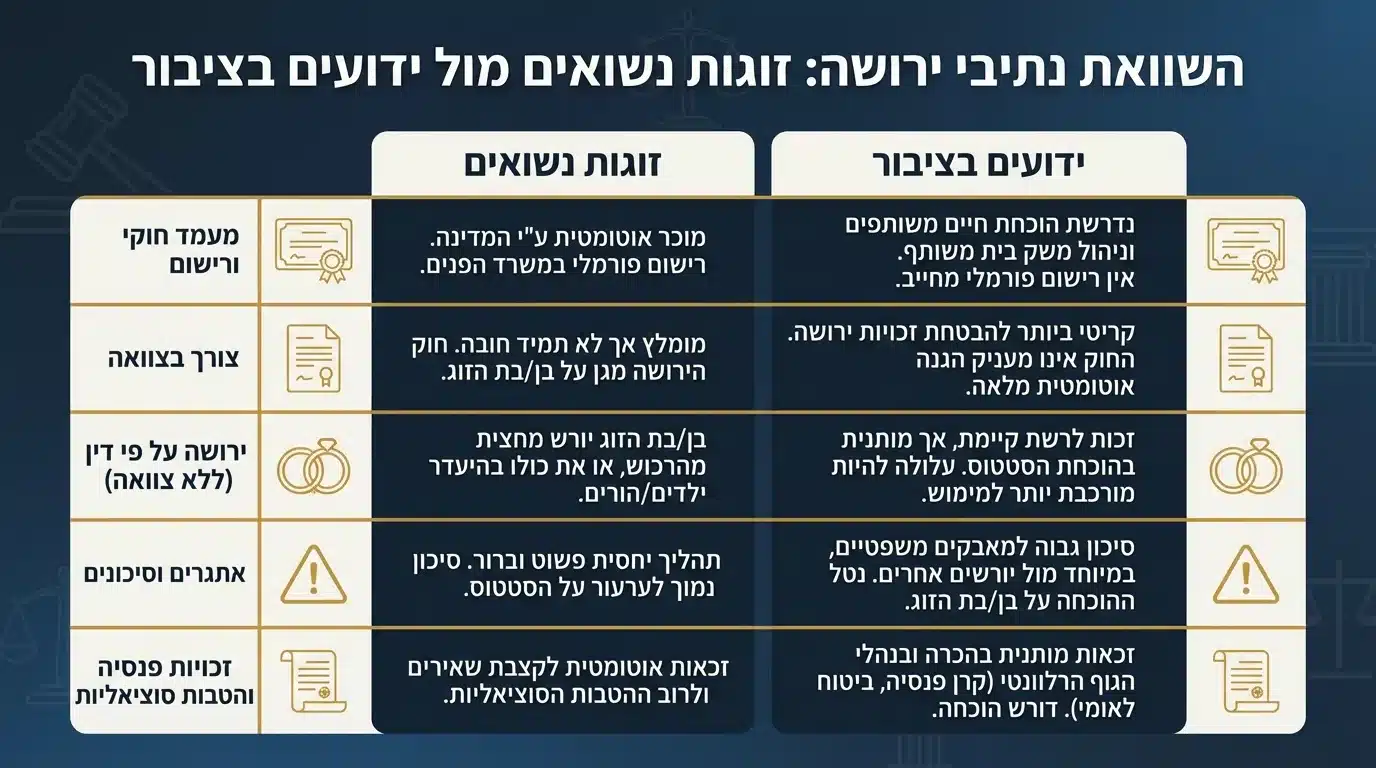 השוואת ירושה בין נישואין לידועים בציבור