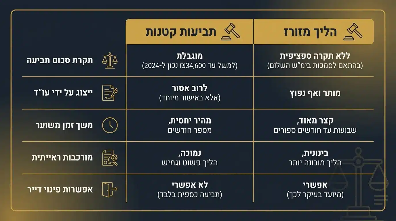 השוואה בין תביעות קטנות לסדר דין מהיר בסכסוכי שכירות