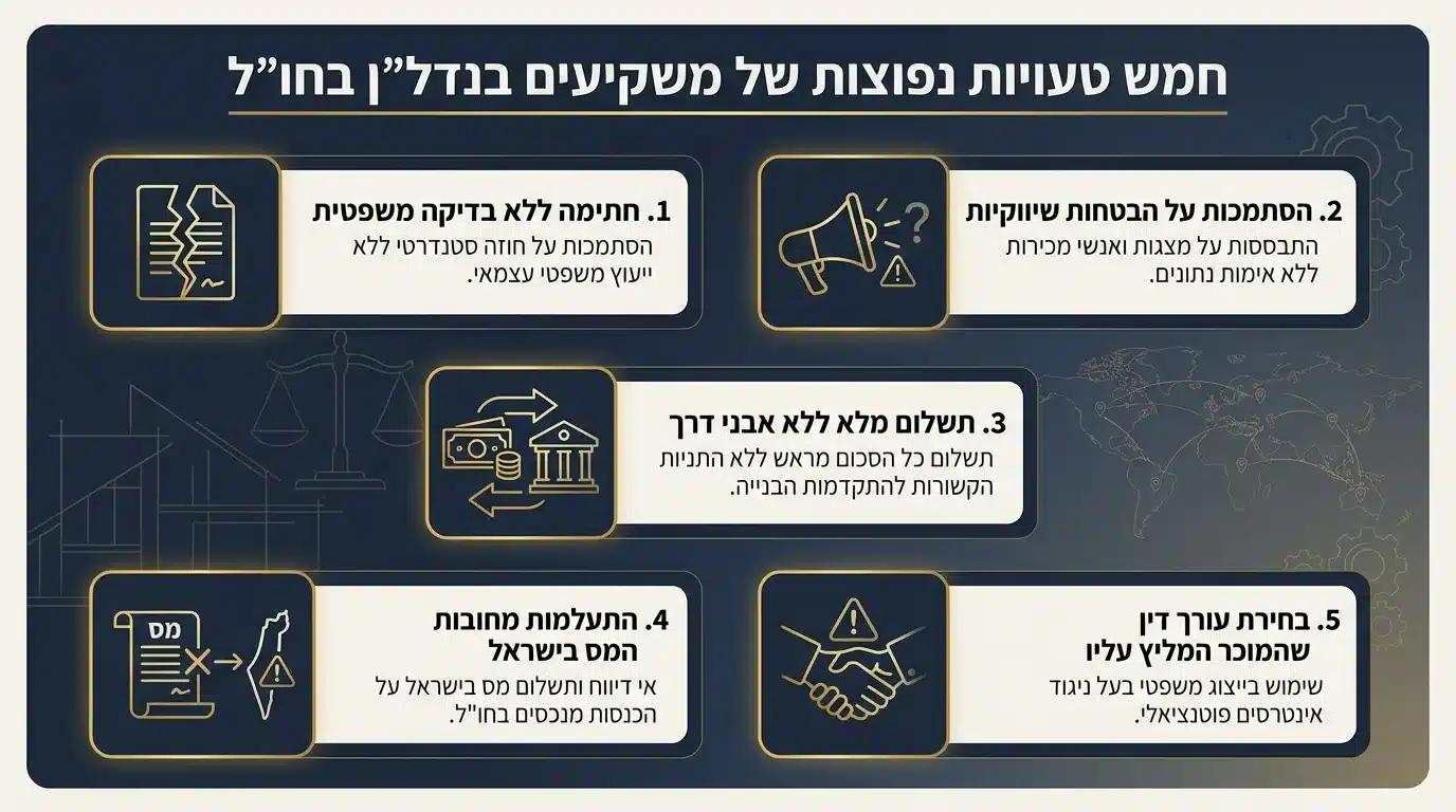 חמש טעויות נפוצות של משקיעים ישראלים בעסקאות נדל